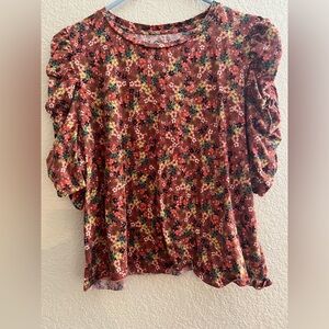 LOFT Floral Print Blouse in Red and Yellow